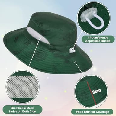 Kids Sun Hat for Girls Mesh Bucket Hat Toddler UV Protection Beach Hat Kids Foldable Fishing Hat for Girls 2-8 Years Deep Green - Image 4