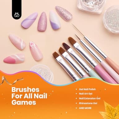Beetles Gel Polish Nail Art Brushes, 6 Pcs Fingernail Art Design Pens, Wood Alloy Handle, Dotting Pen Clean Up Liner French Nail Brush Set, DIY Manicure Tools Gift for Women - Image 6