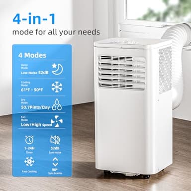 Portable Air Conditioner 8000 BTU, Remote Control, Fan Mode, Cools 350sq. ft, 24 Hour Timer, Quiet Operation,Window, 2 Fan Speed for Bedroom Office Home Dorm - Image 2