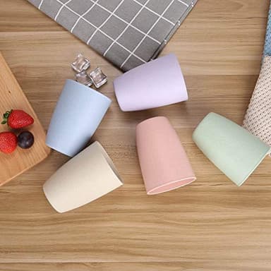 LuckyZone Wheat Straw Unbreakable Cup (12 oz) - Reusable Drinking Glasses Set of 5 - Dishwasher Safe Tumbler - BPA Free & Eco-Friendly (5Pcs) - Image 4