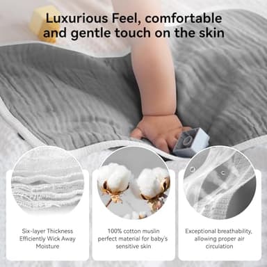 Muslin Burp Cloths Large 20 by 10 Inches 100% Cotton 6 Layers Extra Absorbent and Soft (Grey) - Image 5