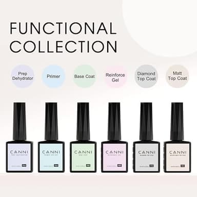 CANNI 6Pcs 9ml Hema-Free Nail Dehydrator Primer, Base Coat Reinforce Diamond Gel Top Coat and Matte Top Coat Gel Nail Polish Set, Soak Off LED Nail Gel Polish Set Nail Art Starter Manicure Salon - Image 3