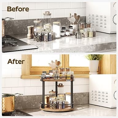 YATINEY Lazy Susan Organizer, Rotating Spice Rack, 2 Tier Spice Turntable Organizer, Industrial Turntable Spice Holder, for Kitchen Countertop and Cabinet, Compact and Versatile, Rustic Brown SR22BR - Image 4