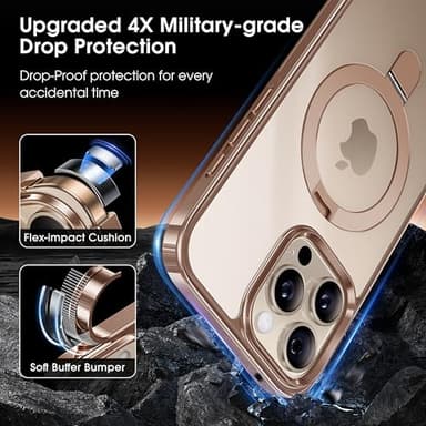 Alphex Desert Titanium for Magnetic iPhone 16 Pro Max Case with Invisible Stand, Polished Titanium Match for iPhone, 16FT Military Drop Protection, Shockproof Phone Ring Slim Cover 6.9 inch, Gold - Image 5