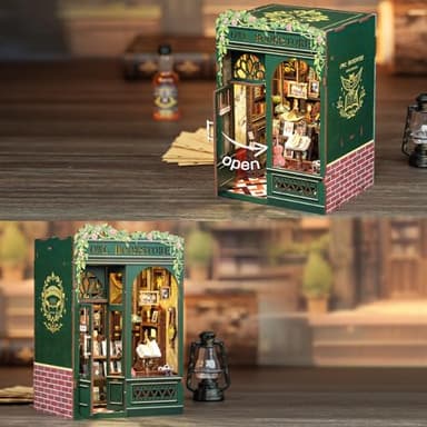 CUTEBEE Book Nook Kit Owl Bookstore - DIY Miniature House 3D Wooden Puzzle for Adult and Teens, Booknook Bookshelf Decor Alley Model Build with LED Light, Gifts for Family and Friends - Image 7