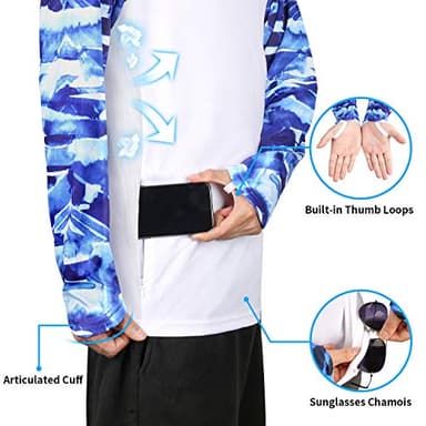 Palmyth Fishing Shirt for Men Long Sleeve Sun Protection UV UPF 50+ T-Shirts with Pocket (Largemouth bass/Flag, Large) - Image 3