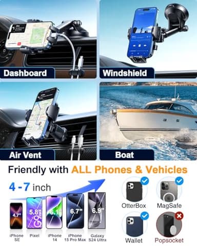 YRU True Military-Grade [360° Rotation Suction] 2025 Ultimate Car Phone Holder Mount 【90+LBS Safest Strongest & Patent Certs】 Dashboard Windshield Vent for iPhone 17 16 Pro Max Samsung, Gloss Black - Image 6