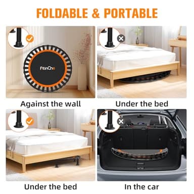 40"/48" Foldable Mini Trampoline Load 330lbs,Portable Exercise Rebounder Trampoline with Adjustable Foam Handle,Fitness Trampoline for Adults (40 in with handrail) - Image 4