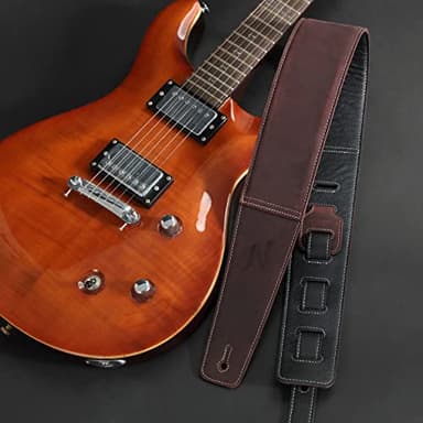 Nefelibata 3" Guitar Strap in First Layer Leather with Foam Padding and Cable Storage Loops for Bass, Electric and Acoustic Guitars (Vintage Burgundy) - Image 2