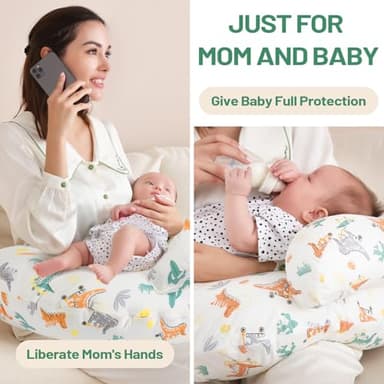 Nursing Pillow, More Support for Mom and Baby, Removable Cotton Cover and Colorful Animal Patterns, Machine Washable, Plus Size Baby Pillow, White - Image 6