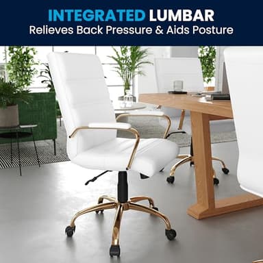 Flash Furniture Whitney Mid-Back Swivel LeatherSoft Desk Chair with Padded Seat and Armrests, Adjustable Height Padded Office Chair, White/Gold - Image 9
