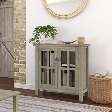 SIMPLIHOME Artisan SOLID WOOD 30 Inch Wide Contemporary Low Storage Cabinet in Distressed Grey, For the Living Room, Entryway and Family Room - Image 2