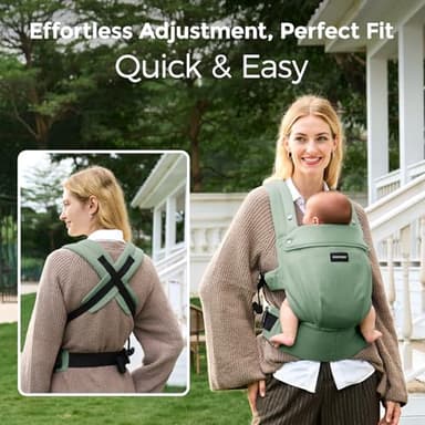 Momcozy Baby Carrier with Natural Cotton Linen, Built to Last, Ergonomic Design, 7-44lbs for Infant and Toddler, Lightweight and Comfortable, Hands-Free for Moms&Dads, Sage Green - Image 4