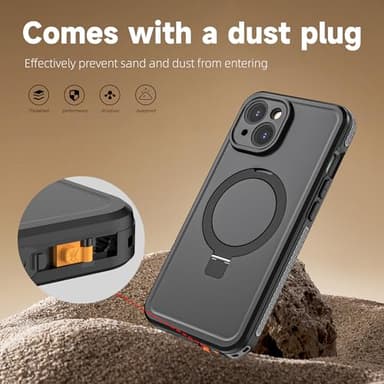 Oterkin Magnetic for iPhone 15 Case Waterproof,[Compatible with MagSafe][Full Body Protection][Military Rugged] Phone Case with Built-in [Invisible Foldable Stand & Screen Protector] (Blue) - Image 7