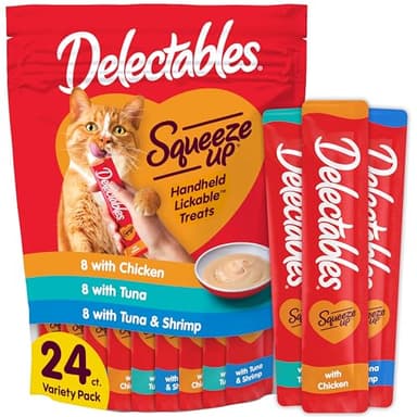 Delectables Squeeze Up Variety Pack, Creamy Squeezable Puree, Lickable Wet Cat Treats, Grain Free, No Added Fillers, No By-Products, No Added Preservatives, 0.5 Ounces Tube, 24 Tubes Total - Image 1