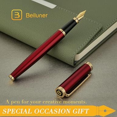 BEILUNER Red Fountain Pen,Stunning Luxury Pens with 24K Gold Finish, Gorgeous 24K Gilded Nib(Medium), Fancy Pen Gift for Men&Women -Ink Converter-Elegant,Professional,Office,Nice Pen for Writing - Image 7