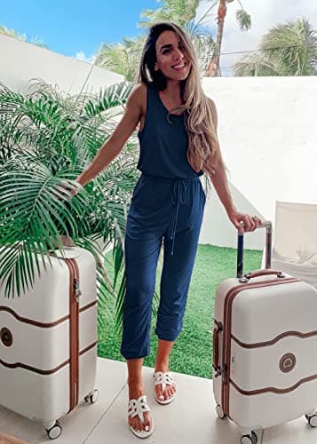 PRETTYGARDEN Women's Two Piece Outfit Sets Casual Summer Sleeveless Crewneck Tops and Sweatpants Active Tracksuit Lounge Wear (Dark Blue,Large) - Image 3