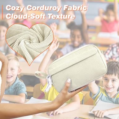 JAESITETER Big Capacity Pencil case,Soft Corduroy Pencil Bag with 3 Compartment,Pencil Pouch School Supplies Cute Pencil Box Pencil Bag for Teen Girls Boys College - Image 2