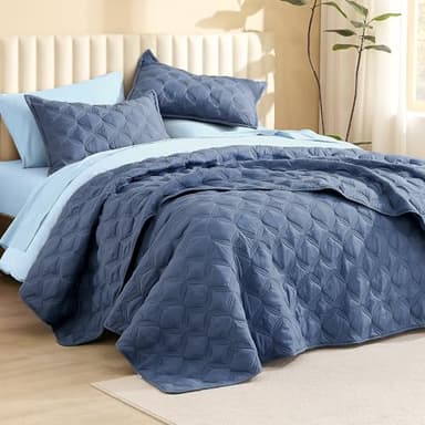 Litanika Oversized King Quilt Bedding Set, 128x120 Inch Super King Ocean Blue Comforter Bedspreads Lightweight Bed Coverlets Boho Bedding Cover Decor All Season,3 Pieces (1 Quilt & 2 Pillowcases) - Image 2