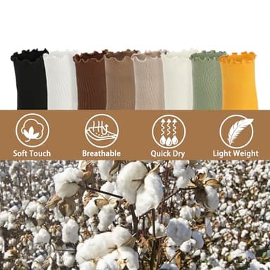 Fandecie Frilly Socks - 8 Pairs, Ruffle Ankle Socks for Girls & Women, Solid Color Lettuce Edge Comfort Breathable One Size 5-9, White, Black & Grey - Image 4