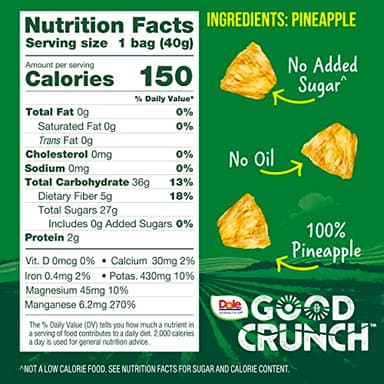 Dole Good Crunch Pineapple Dried Fruit Bites, Gluten Free & Vegan Snack, 1.4oz Bags (Pack of 6) - Image 2