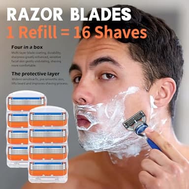 16 Pcs Razor Blade Shaving Razor Blade Refills for Fusion 5, a More Comfortable Shave for Men, Orange New Version - Image 4