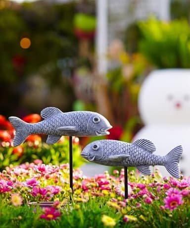 Outdoor Koi Fish Statues 2Pack: Garden Sculpture Ornaments Pond Decor for Yard Lawn Patio Porch Outside Decorative Gifts for Grandma Women Mom - Image 6
