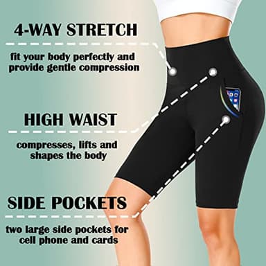 FULLSOFT 4 Pack Biker Shorts for Women – 8" High Waist Tummy Control Workout Yoga Running Compression Exercise Shorts with Pockets(4 Pack Black/Navy Blue/Grey/Pink,Large-X-Large) - Image 5