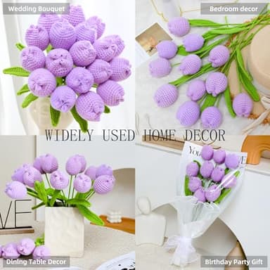 Veryhome 10Pcs Artificial Flowers Crochet Flowers Completed Handmade Tulip for Home Decoration and Valentine's Day Mother's Day Birthday Wedding Gift, Purple - Image 5