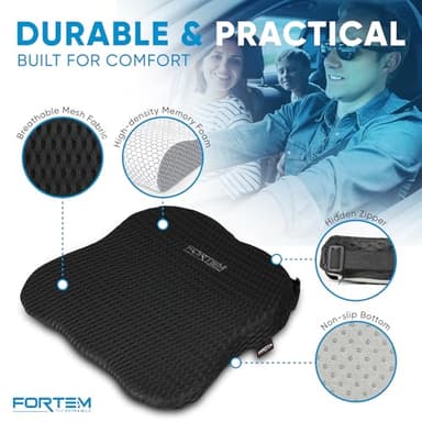 FORTEM Car Seat Cushion and Back Support Pillow, Memory Foam Car Wedge Cushion, Comfort Back Rest and Lumbar Support for Driving, Non Slip Seat Pad, Adjustable Straps, Washable Cover - Image 4