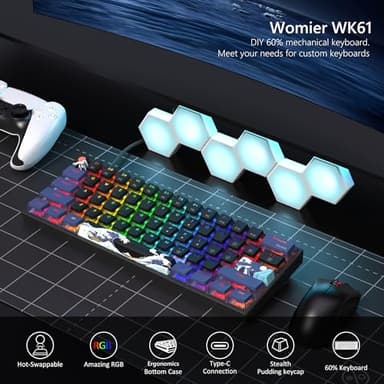 Womier 60% Percent Keyboard Gaming, WK61 V2 Creamy Mechanical Wired Keyboard Anime, Hot-Swappable RGB Key Board with PBT Keycaps for Windows PC Gamers - POM Linear Red Switch(Black Kanagawa) - Image 2