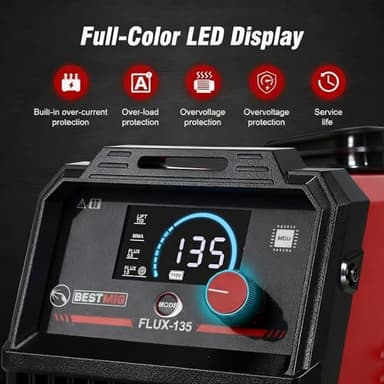 BESTMIG 135A MIG Welder - 3-in-1 Flux Core Welder, MIG/Lift TIG/Stick Welding Machine - Portable IGBT Inverter - 110V with Welder Helmet and Gloves (Red Black, MIG 135A Welder) - Image 2
