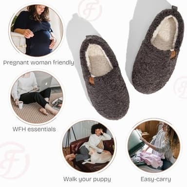 EverFoams Women’s Soft Curly Full Slippers Memory Foam Lightweight House Shoes Cozy Loafer with Polar Fleece Lining Dark Grey,7-8 US - Image 5