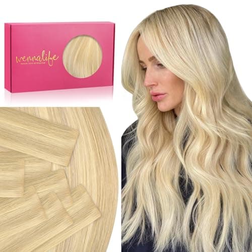 WENNALIFE Invisi Edge Tape in Hair Extensions Human Hair, 18 Inch 50g 20pcs Light Blonde Highlighted Golden Blonde Invisible Luxury Remy Hair Extensions Natural Seamless Injected Tape Ins Straight - Image 1