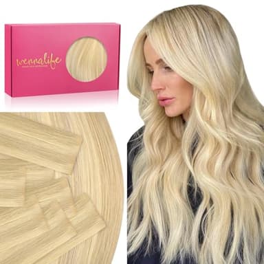 WENNALIFE Invisi Edge Tape in Hair Extensions Human Hair, 18 Inch 50g 20pcs Light Blonde Highlighted Golden Blonde Invisible Luxury Remy Hair Extensions Natural Seamless Injected Tape Ins Straight - Image 1