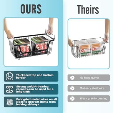 4 Pcs Stackable Wire Baskets for Pantry Organizers and Storage,Vegetable Fruit Basket for Countertop,Kitchen Storage Metal Baskets,Produce Potato Onion Storage Bin,Black - Image 5