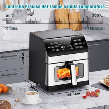 DEIME Air Fryer 6.5 QT 12-in-1 Dual heating for 360° Crispy Meals Large Capacity Oven Air Fryers Healthy Cooker with 12 Preset, Visual Cooking Window, Non-Stick Basket - Image 3