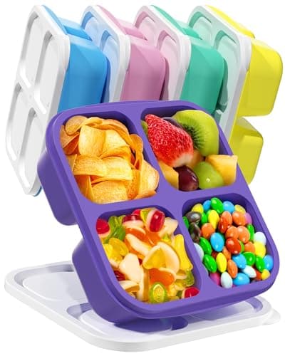 5 Pcs Bento Snack Containers, Reusable 4 Compartment Divided Food Storage Containers, Divided Lunchable Container for School, Work and Travel (5 Color) - Image 1
