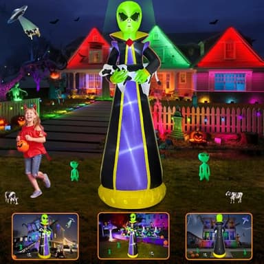 10FT Halloween Inflatables Outdoor Decorations Inflatable Alien Steal Cow Build-in LEDs Lights Blow Up Halloween Yard Decorations Prop Lawn Party Indoor Décor, Black - Image 4