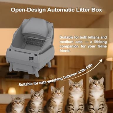 Automatic Cat Litter Box Self Cleaning - APP Control, Open-Style Design, Smart Health Monitor, Suitable for Medium Cats and Kittens, Safe Anti-Pinch, Quiet, A Lifelong Companion - Grey - Image 2
