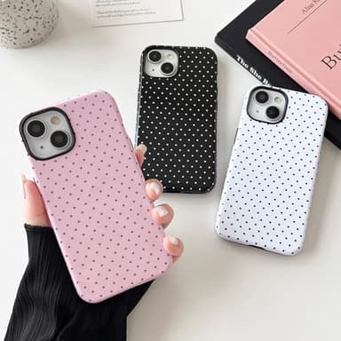 Sayoaho Compatible with iPhone 15 Case, Fashion Cute Polka Dot Pattern Aesthetic Design for Women, Soft TPU and Hard Back Shockproof Phone Case for iPhone 15 6.1 inch, Black - Image 5