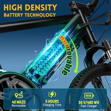 TST Electric Bike for Adults - 23MPH Lightweight Ebike, with Peak 750W Brushless Motor, 36V 300Wh Removable Built-in Battery Bike, Range Up to 50Miles, 26" Tire Step Over Electric Bike for Commuter - Image 3
