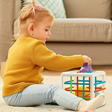 Aprilwolf Montessori Toys for 1 Year Old, Cube & 6 Sensory Shape Blocks, Baby Toys 12-18 Months, Developmental Infant Birthday Gifts for Learning Toddler Age 1 2 3 - Image 2