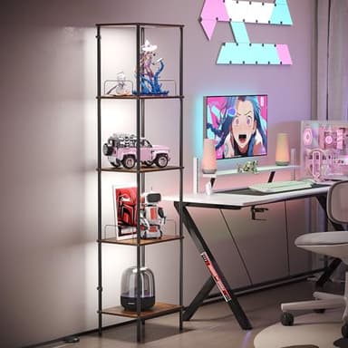 SUNMORY Display Shelf with Dimmable Lights, Lighted Display Cases for Collectibles, Adjustable Color Temperature and Brightness, Display Cabinet, Floor Lamp with Shelves, Home Decor, Rustic Brown - Image 5