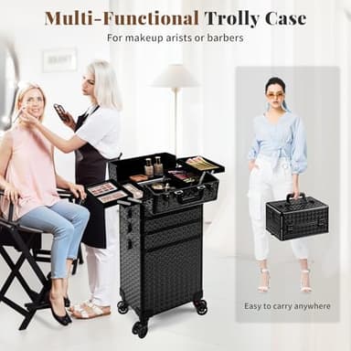 AROUS 5 in 1 Rolling Makeup Train Case Cosmetology Case on Wheels Large Cosmetic Organizer Travel Cart for Hairstylist Artist Nail Beauty Salon Barber,Black - Image 7