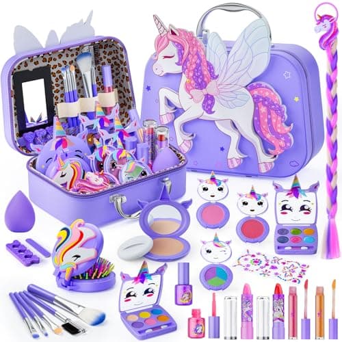 Kids Makeup Kit for Girl - Girls Makeup Kit Toys with Flying Horse Storage Case, Kids Play Makeup Set for Christmas Birthday Gift 3-12 Years Old - Image 1