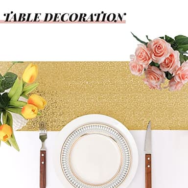 Sugargirl 10 Packs 12 x 72 inches Sequin Table Runner, Glitter Gold Table Runner for Birthday Party Supplies Wedding Holiday Celebration Event Decorations - Image 7