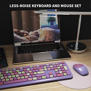Wireless Keyboard and Mouse Combo, Colorful Ergonomic Full Size Retro Low-Noise Keyboard with Cute keycaps, Compatible with Windows, PC, Perfer for Home and Office Keyboards (Purple) - Image 5