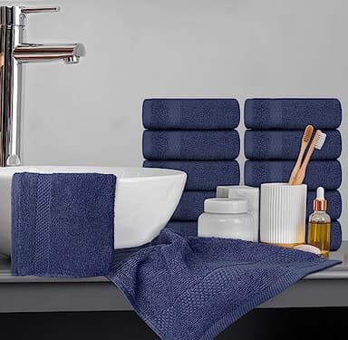 White Classic Luxury Cotton Washcloths 13x13 Inch - 650 GSM Turkish Cotton | Hotel, Spa, Bathroom Face Towel | 12 Pack, Navy Blue - Image 6