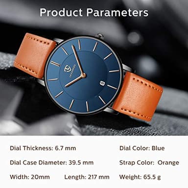 BEN NEVIS Watch, Mens Watch, Minimalist Fashion Simple Wrist Watch Analog Date with Leather Strap Orange Blue - Image 7